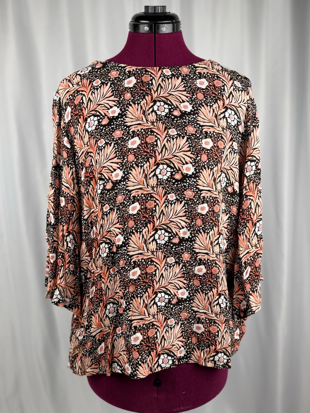 Women's Floral Print Blouse in Peach and Black